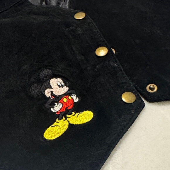 Disney Black Vest Genuine Leather with Embroidery Mickey Mouse Suede Size S/M - Picture 10 of 10